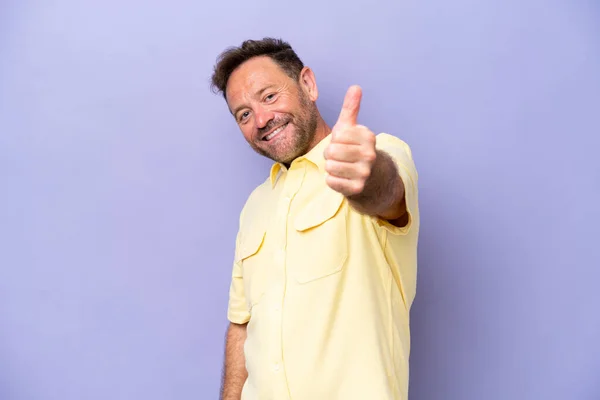 Middle Age Caucasian Man Isolated Purple Background Thumbs Because Something — Foto Stock