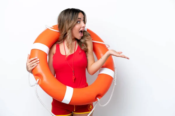 Lifeguard Caucasian Woman Isolated White Background Surprise Expression While Looking — 스톡 사진