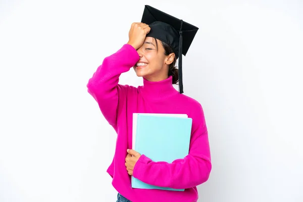 Young Student Hispanic Woman Holding Books Isolated White Background Has — Photo