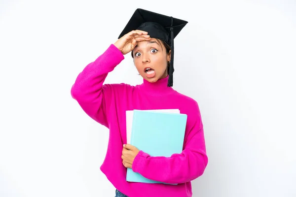 Young Student Hispanic Woman Holding Books Isolated White Background Doing — Photo