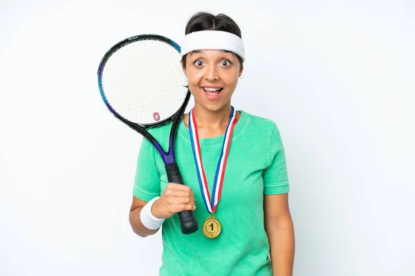 Young Tennis Player Woman Isolated White Background Surprise Facial Expression — Stock Photo, Image