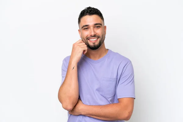 Young Arab Handsome Man Isolated White Background Laughing — Fotografia de Stock