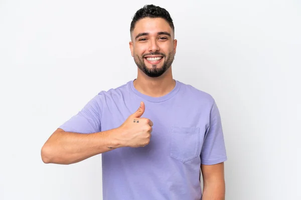 Young Arab Handsome Man Isolated White Background Giving Thumbs Gesture — Zdjęcie stockowe
