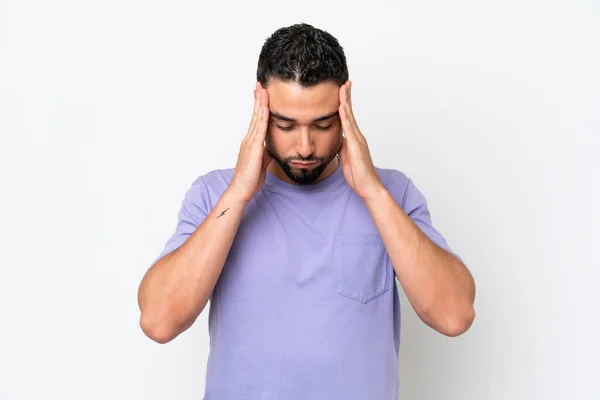 Young Arab Handsome Man Isolated White Background Headache — Stok fotoğraf