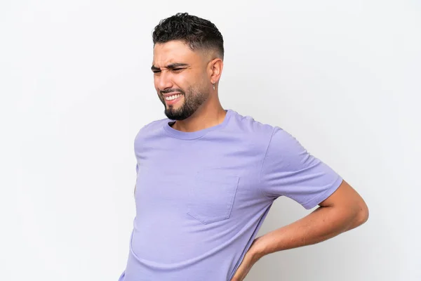Young Arab Handsome Man Isolated White Background Suffering Backache Having — Stok fotoğraf
