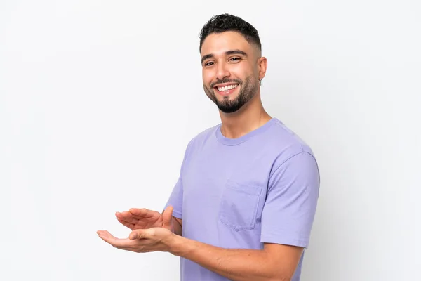 Young Arab Handsome Man Isolated White Background Applauding — Zdjęcie stockowe