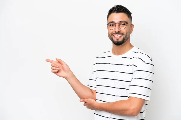 Young Arab Handsome Man Isolated White Background Pointing Finger Side — 스톡 사진