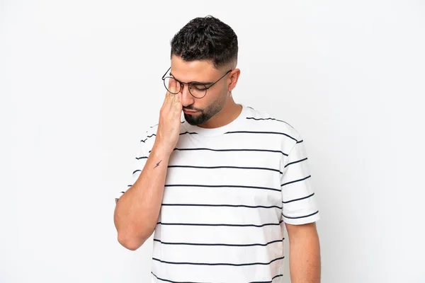 Young Arab Handsome Man Isolated White Background Headache — Fotografia de Stock