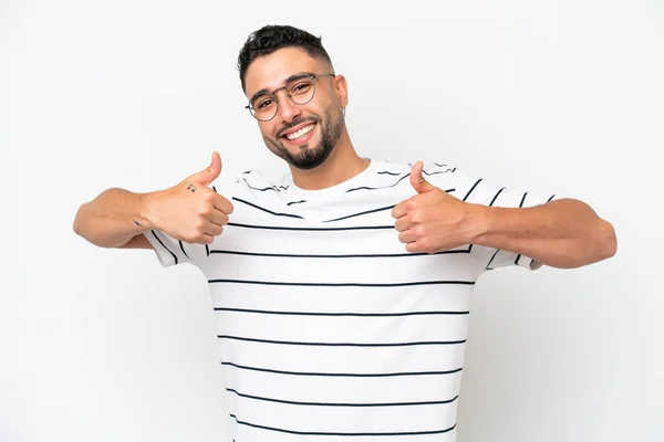 Young Arab Handsome Man Isolated White Background Giving Thumbs Gesture — 스톡 사진