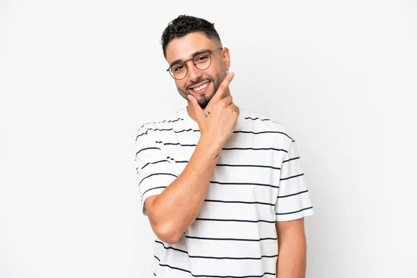 Young Arab Handsome Man Isolated White Background Happy Smiling — Stock fotografie