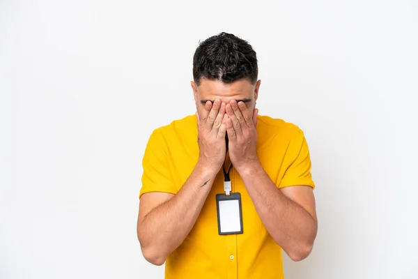 Young Arab Man Card Isolated White Background Tired Sick Expression — 图库照片