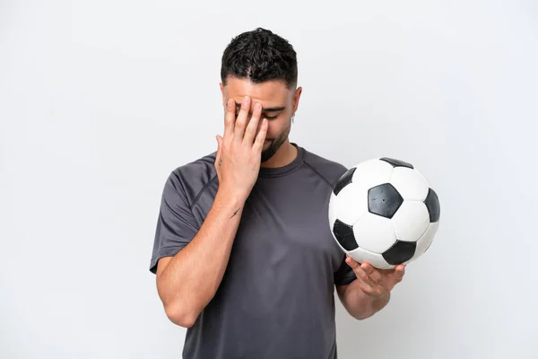 Arab Young Football Player Man Isolated White Background Tired Sick — Foto Stock