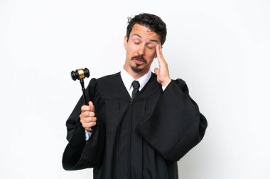 Young judge caucasian man isolated on white background with headache
