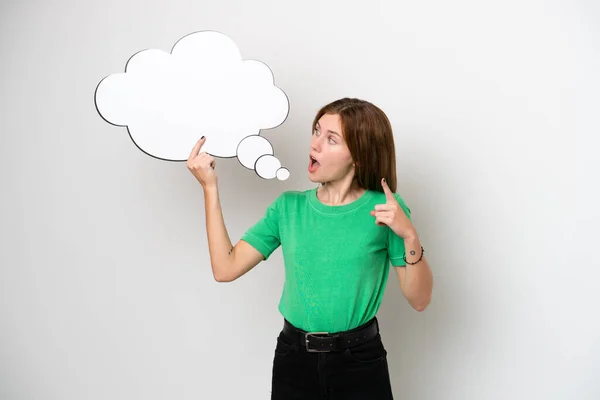 Young English Woman Isolated White Background Holding Thinking Speech Bubble — Stock Photo, Image