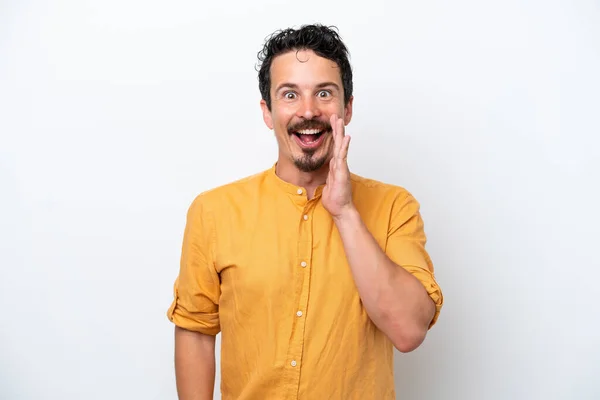 Young Man Moustache Isolated White Background Surprise Shocked Facial Expression —  Fotos de Stock