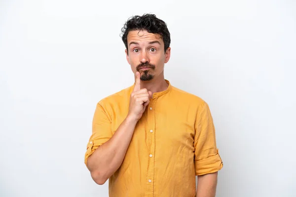 Young Man Moustache Isolated White Background Thinking — Stockfoto