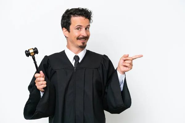 Young Judge Caucasian Man Isolated White Background Pointing Finger Side — Stok fotoğraf