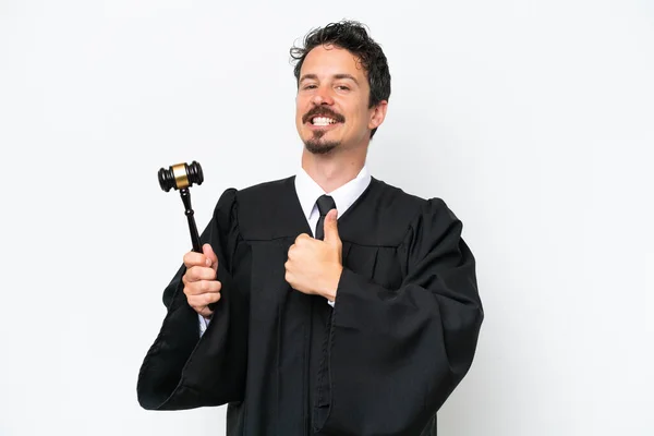 Young Judge Caucasian Man Isolated White Background Giving Thumbs Gesture — 스톡 사진