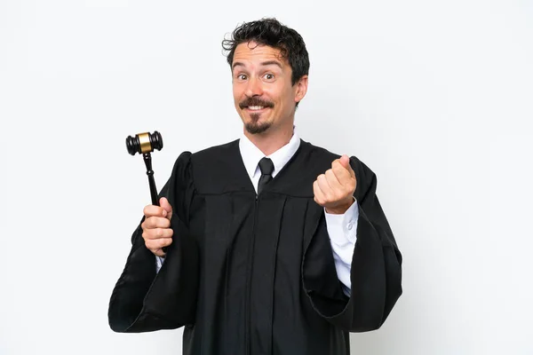 Young Judge Caucasian Man Isolated White Background Making Money Gesture — 스톡 사진