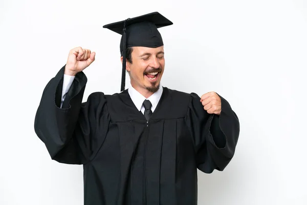 Young University Graduate Man Isolated White Background Celebrating Victory — Stockfoto