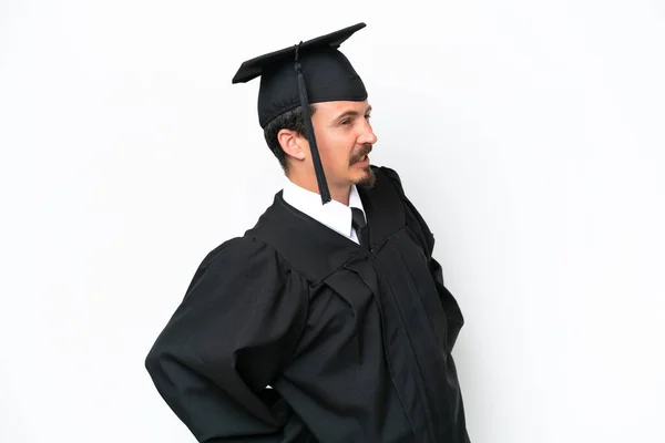 Young University Graduate Man Isolated White Background Suffering Backache Having — Stock Fotó