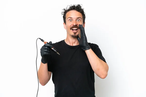 Tattoo Artist Man Isolated White Background Surprise Shocked Facial Expression — 图库照片