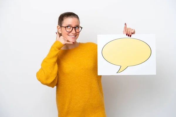 Young Caucasian Woman Isolated White Background Holding Placard Speech Bubble — Fotografia de Stock