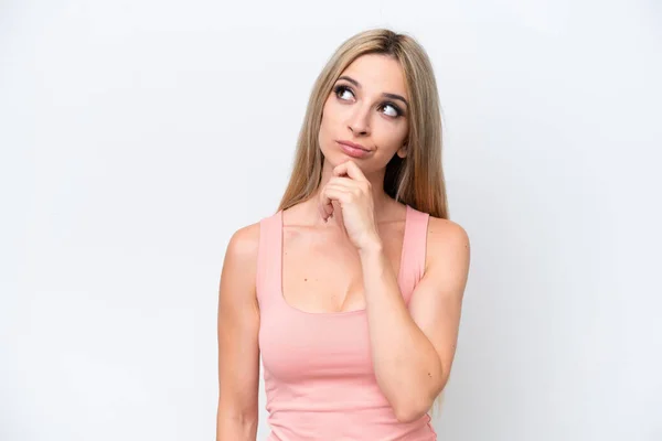 Pretty Blonde Woman Isolated White Background Looking — 스톡 사진