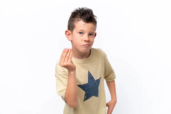 Little Caucasian Boy Isolated White Background Making Italian Gesture — 스톡 사진