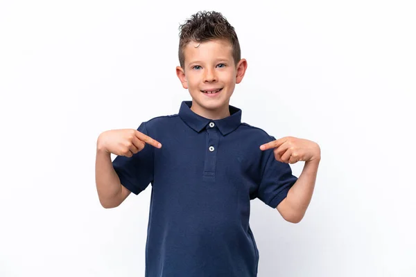 Little Caucasian Boy Isolated White Background Proud Self Satisfied — Stock Photo, Image