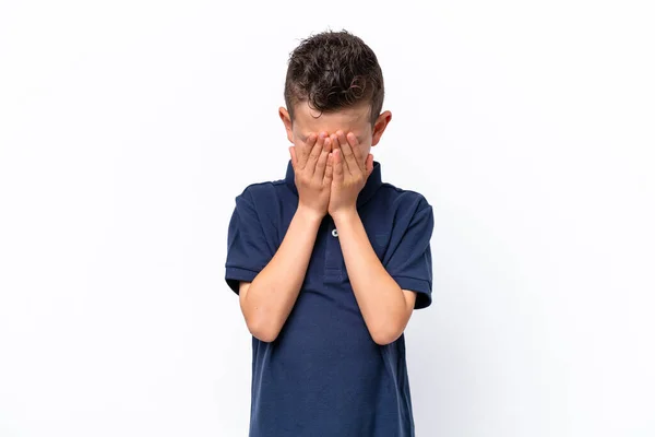 Little Caucasian Boy Isolated White Background Tired Sick Expression —  Fotos de Stock