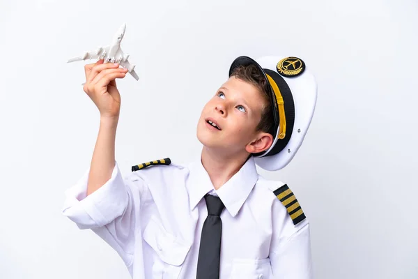 Little Airplane Pilot Boy Isolated White Background — Fotografia de Stock
