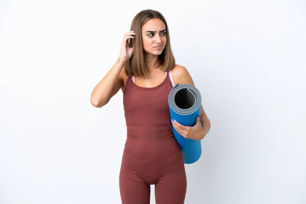 Young Sport Caucasian Woman Going Yoga Classes Isolated White Background — ストック写真