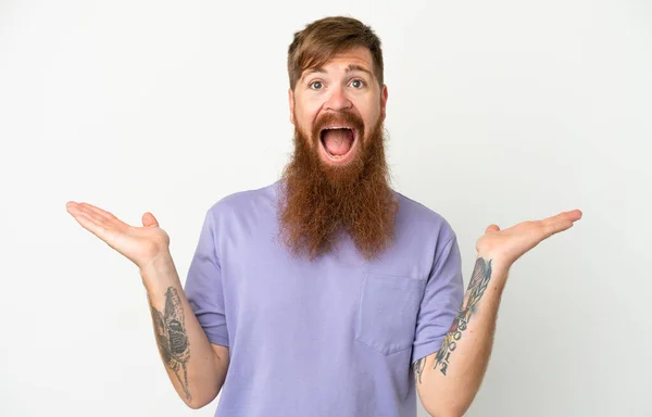 Young Reddish Caucasian Man Isolated White Background Shocked Facial Expression — Fotografia de Stock
