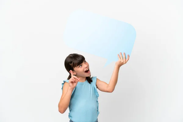 Little Caucasian Kid Isolated White Background Holding Empty Speech Bubble — Stock Photo, Image