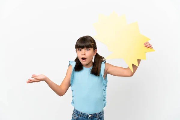 Little Caucasian Kid Isolated White Background Holding Empty Speech Bubble — Zdjęcie stockowe