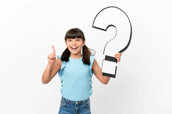 Little Caucasian Kid Isolated White Background Holding Question Mark Icon — Stock Photo, Image