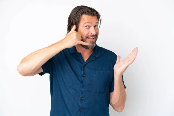 Senior Dutch Man Isolated White Background Making Phone Gesture Doubting — ストック写真
