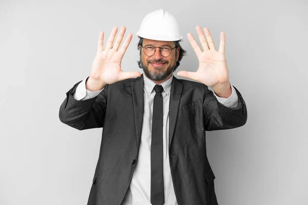 Young Architect Man Helmet Isolated Background Counting Ten Fingers — ストック写真