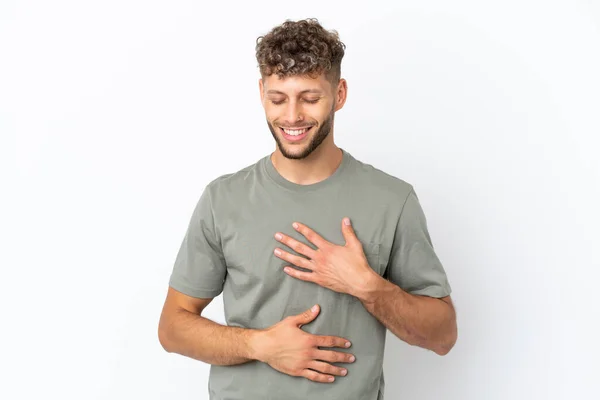 Giovane Caucasico Bell Uomo Isolato Sfondo Bianco Sorridente Molto — Foto Stock