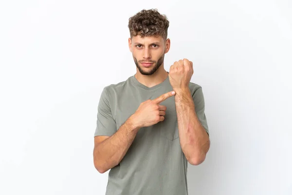 Young Caucasian Handsome Man Isolated White Background Making Gesture Being — 图库照片