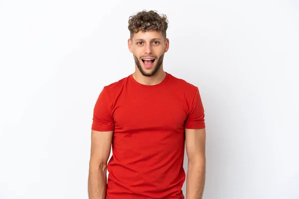 Young Caucasian Handsome Man Isolated White Background Surprise Facial Expression — Stock Photo, Image