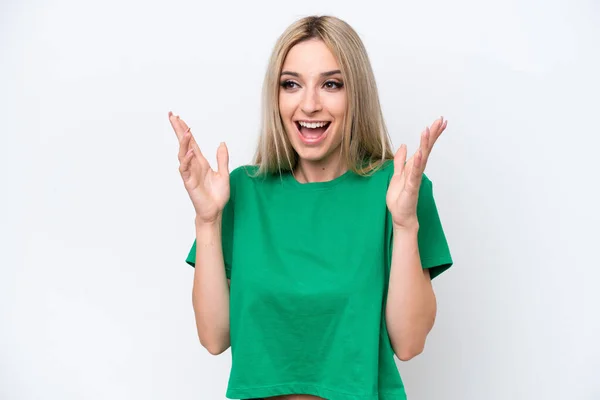 Pretty Blonde Woman Isolated White Background Surprise Facial Expression — Stockfoto