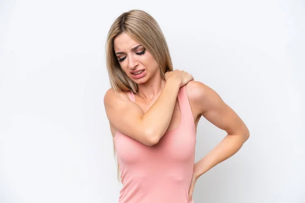 Pretty Blonde Woman Isolated White Background Suffering Pain Shoulder Having —  Fotos de Stock