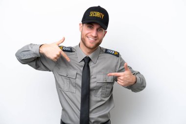 Young safeguard caucasian man isolated on white background proud and self-satisfied