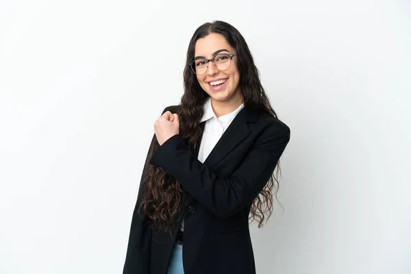 Young Business Woman Isolated White Background Celebrating Victory — Zdjęcie stockowe