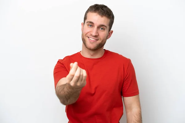 Jonge Blanke Man Geïsoleerd Witte Achtergrond Het Maken Van Geld — Stockfoto