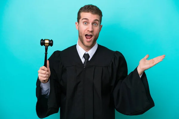 Judge Caucasian Man Isolated Blue Background Shocked Facial Expression — 스톡 사진