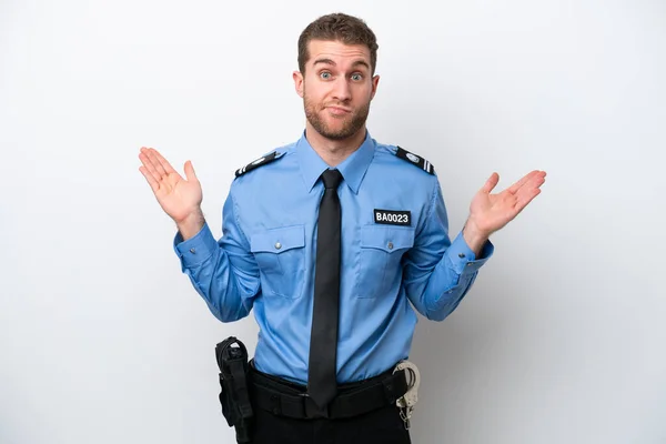 Young Police Caucasian Man Isolated White Background Having Doubts While —  Fotos de Stock