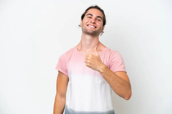 Caucasian Handsome Man Isolated White Background Giving Thumbs Gesture — 스톡 사진